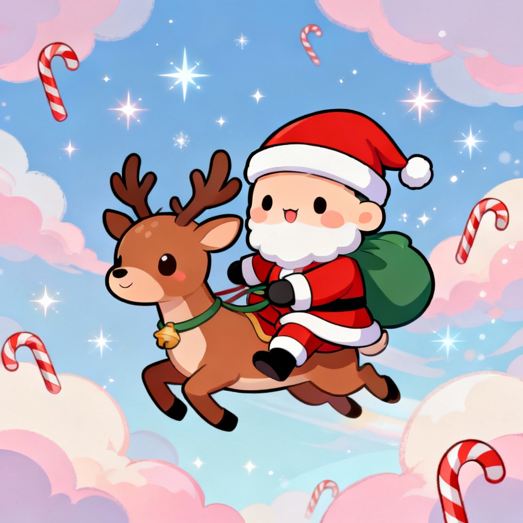 AI kawaii Santa Christmas phone wallpaper