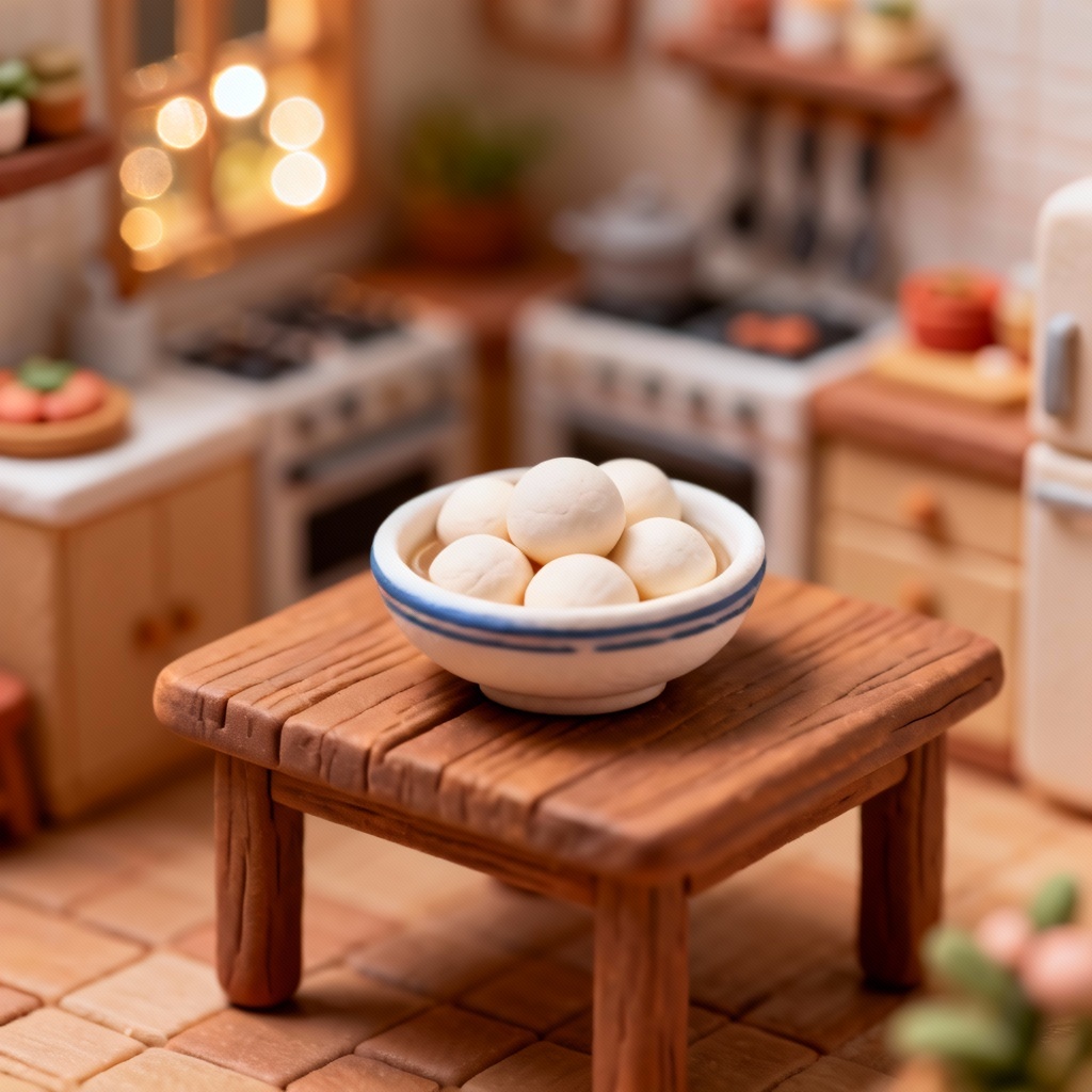 AI 3D clay diorama of a kitchen with tangyuan
