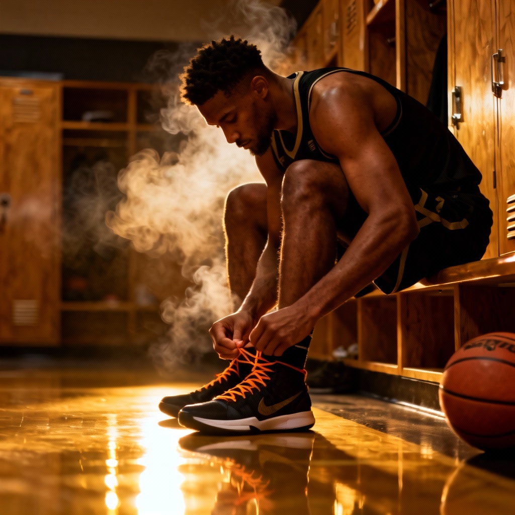AI NBA-style portrait in locker room