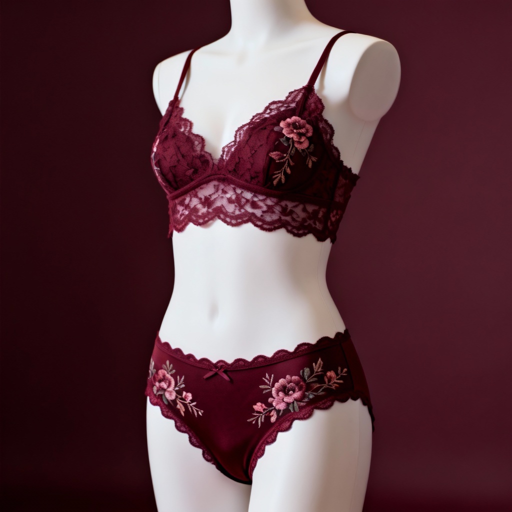AI lace bralette and panty with floral pattern