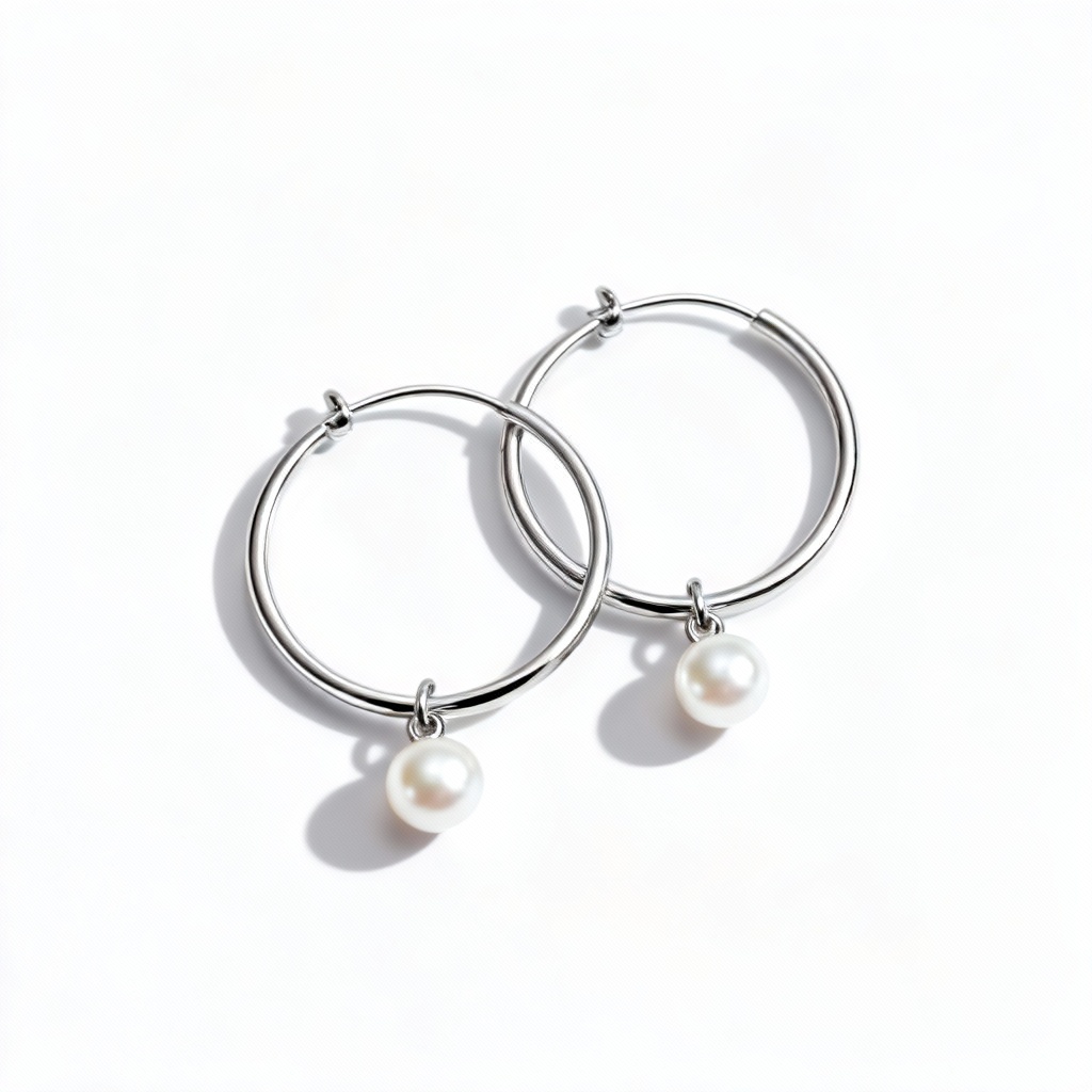 Silver hoop earrings with detachable pearl charms