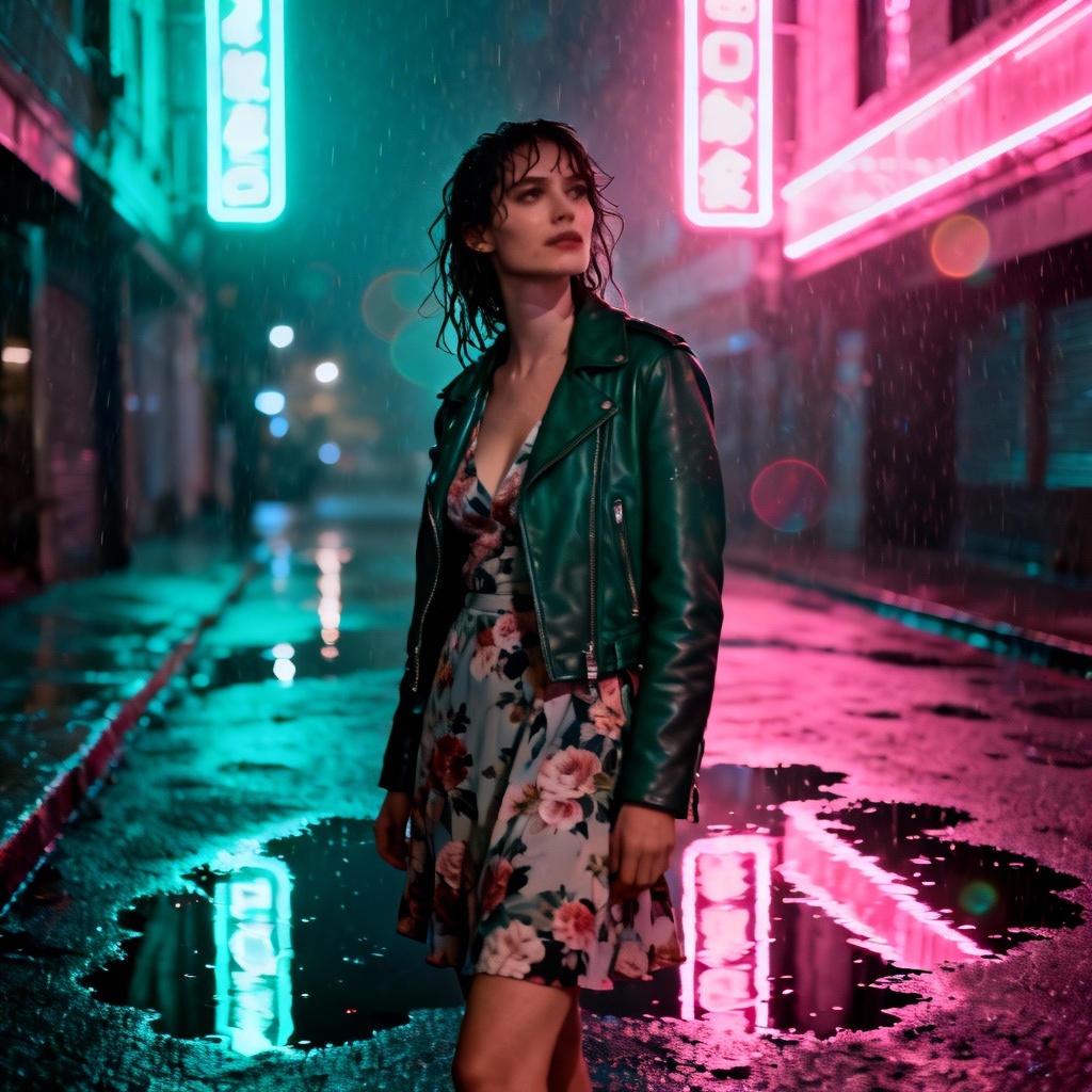 AI Shinozaki Style Neon Street Fashion Portrait