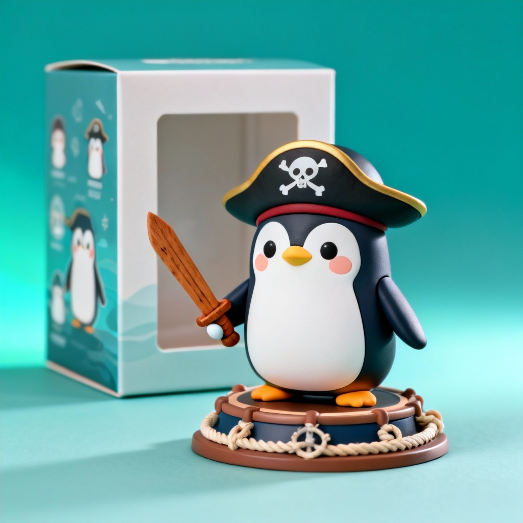 AI chibi pirate penguin designer toy mockup