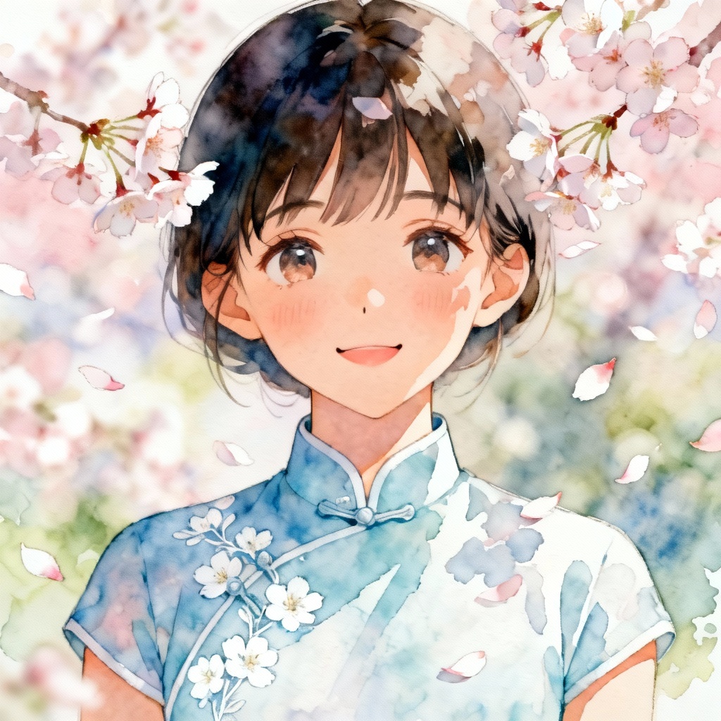 Pastel floral anime qipao with spring blossoms