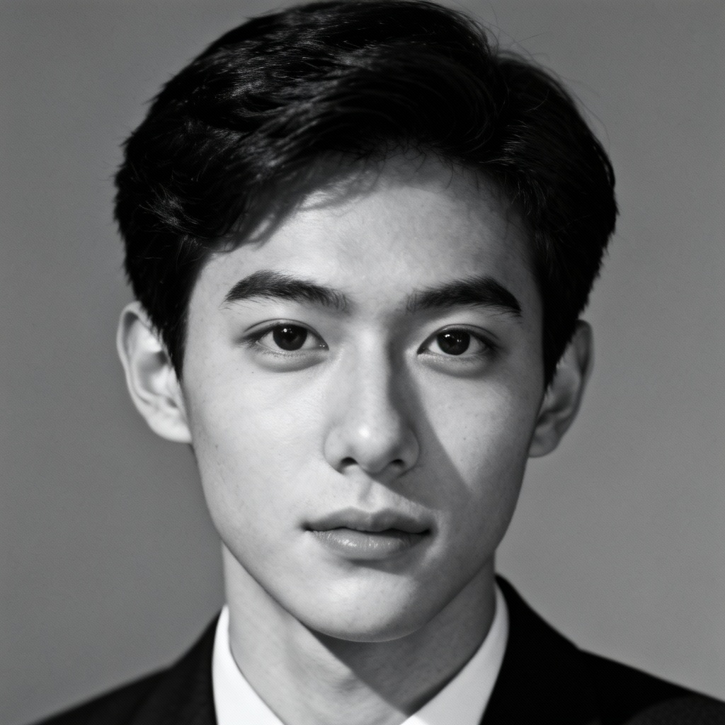 AI black and white yearbook headshot with Rembrandt lighting