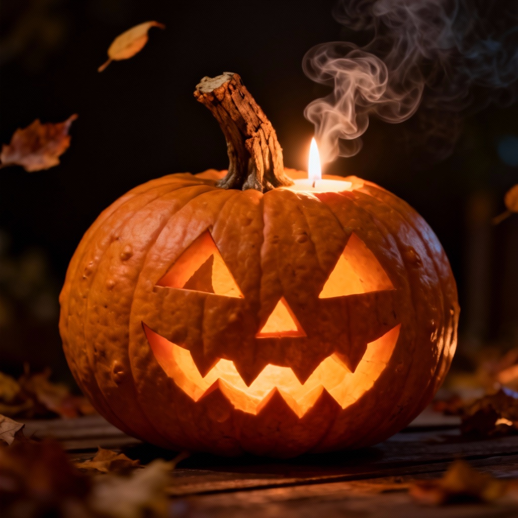 Classic jack-o'-lantern pumpkin lamp with candle glow