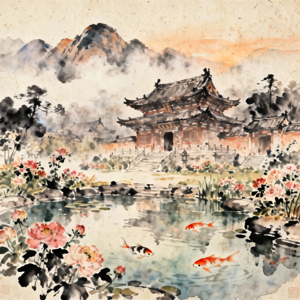 AI Watercolor Heritage Scene