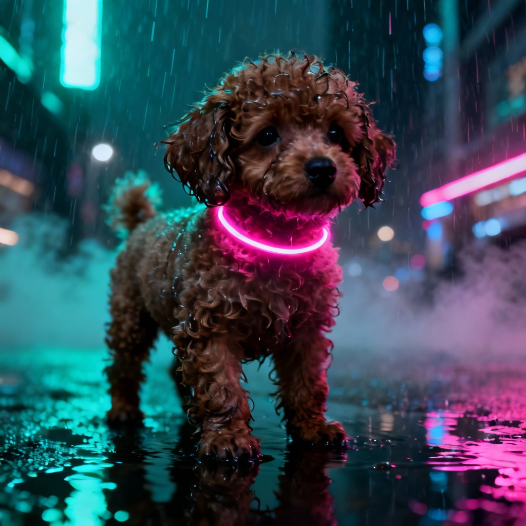 AI cyberpunk poodle puppy with neon lights