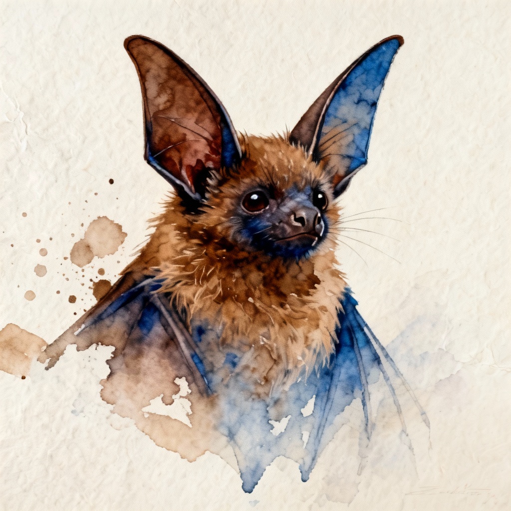 Watercolor bat art portrait