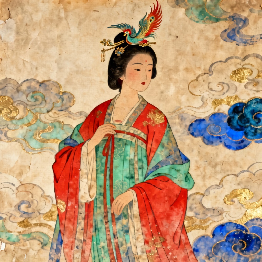 AI Tang Dynasty court portrait with ruqun dress and phoenix hairpin