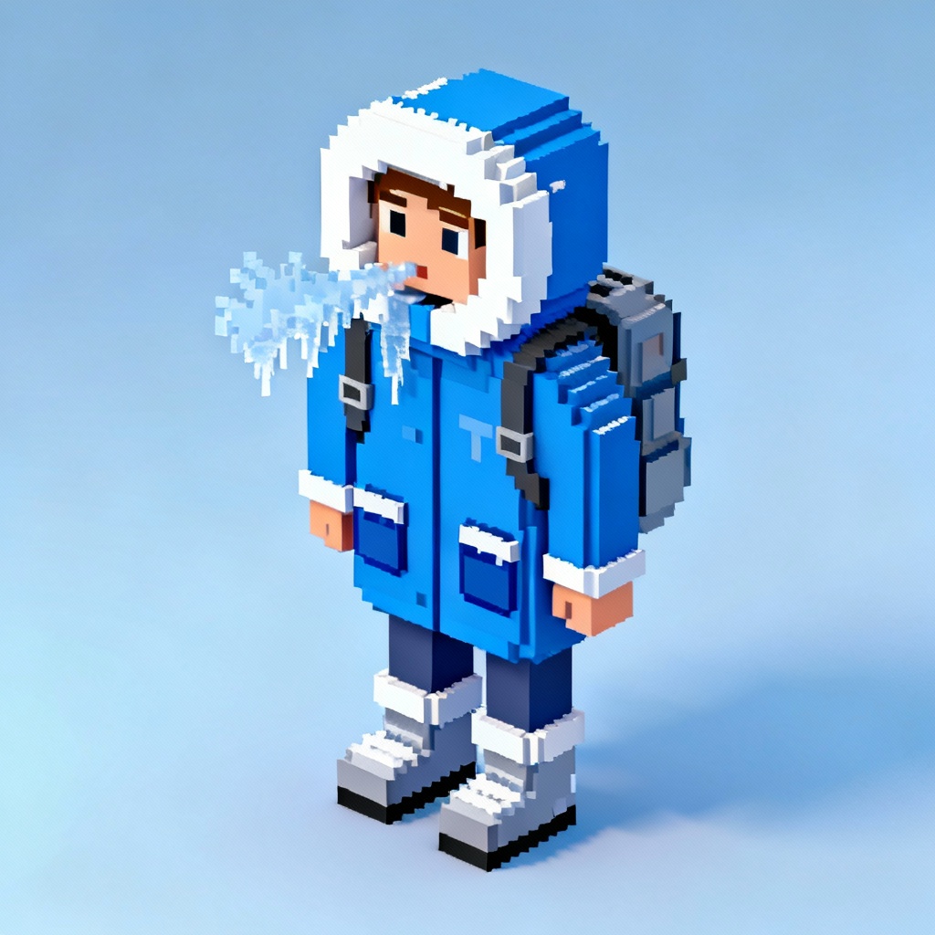 AI arctic explorer Minecraft skin with blue parka and fur hood