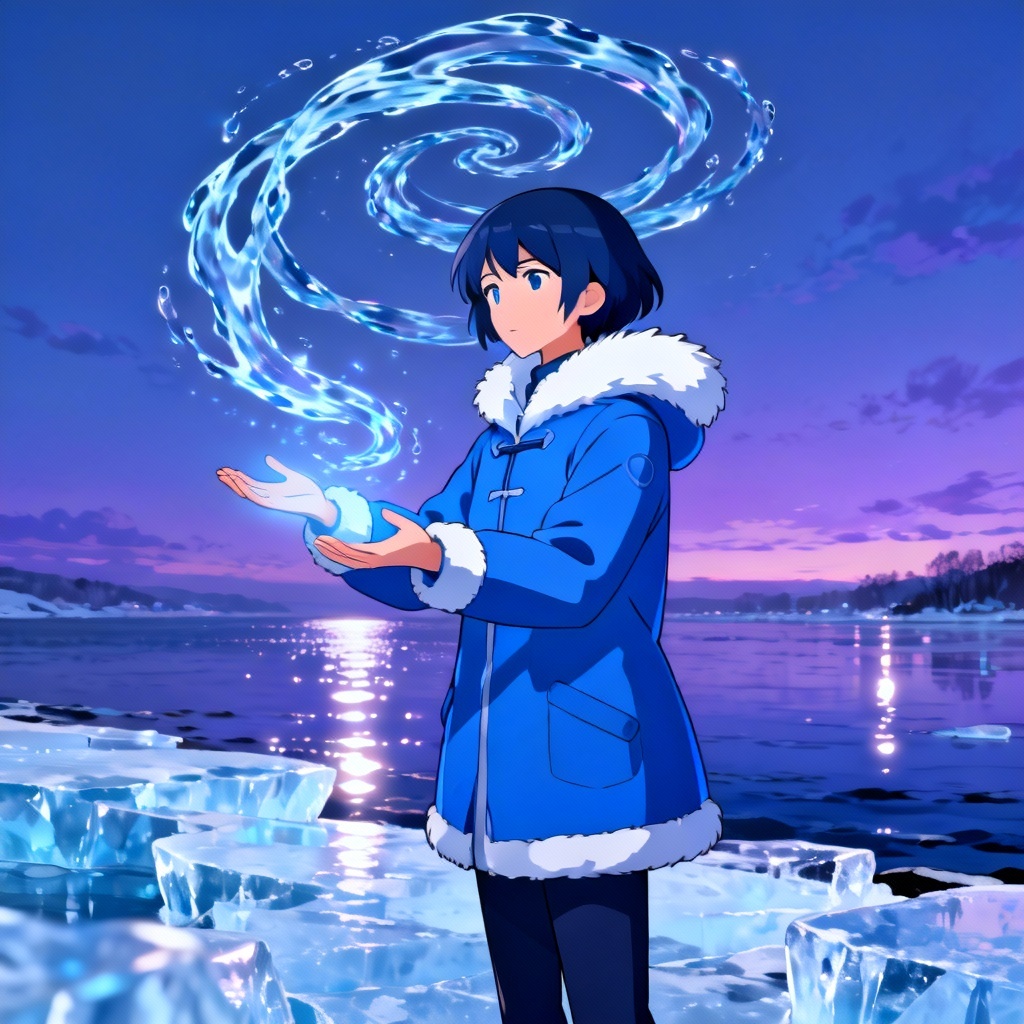 AI water tribe healer avatar shaping water ribbons