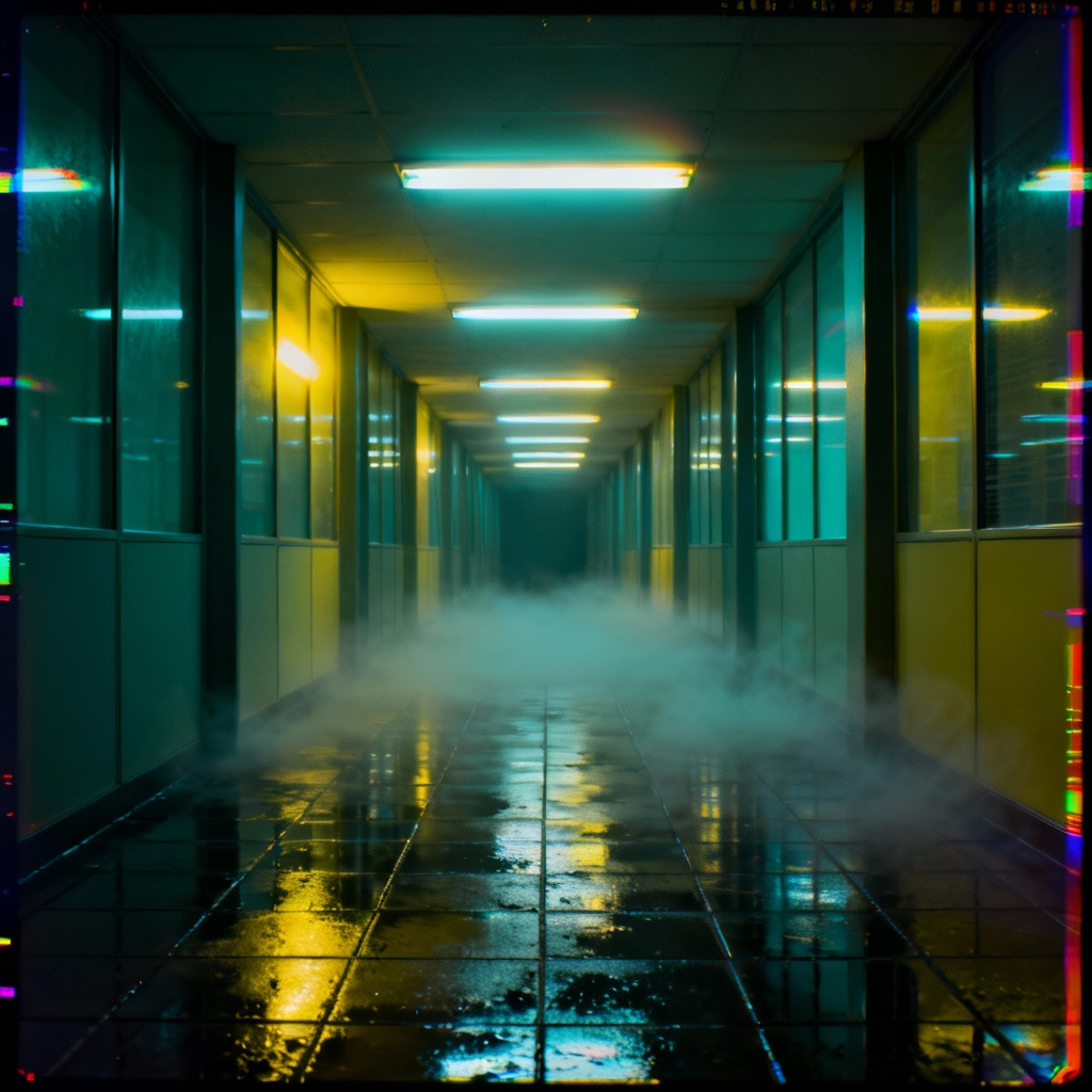 AI analog horror liminal hallway with VHS static