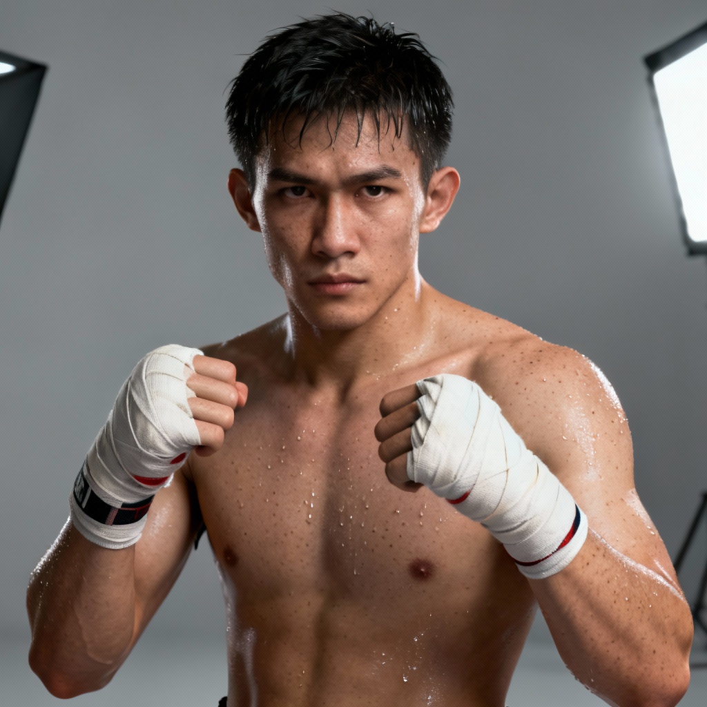 AI 3D studio portrait of Muay Thai fighter