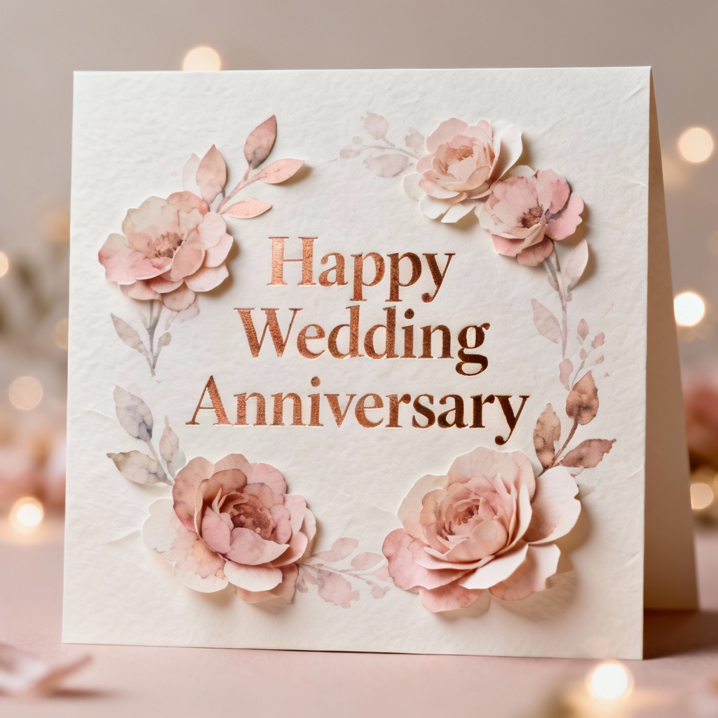 AI rose gold wedding anniversary card design