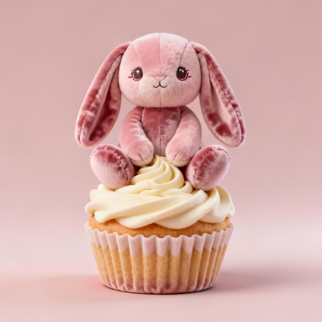 AI plush 3D bunny on a cupcake