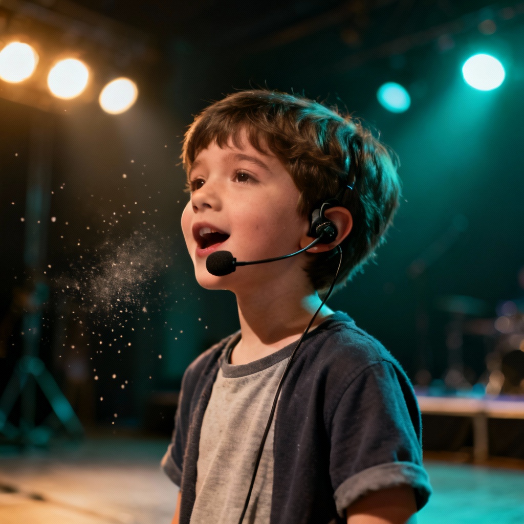 AI cinematic childhood still of a famous singer look-alike