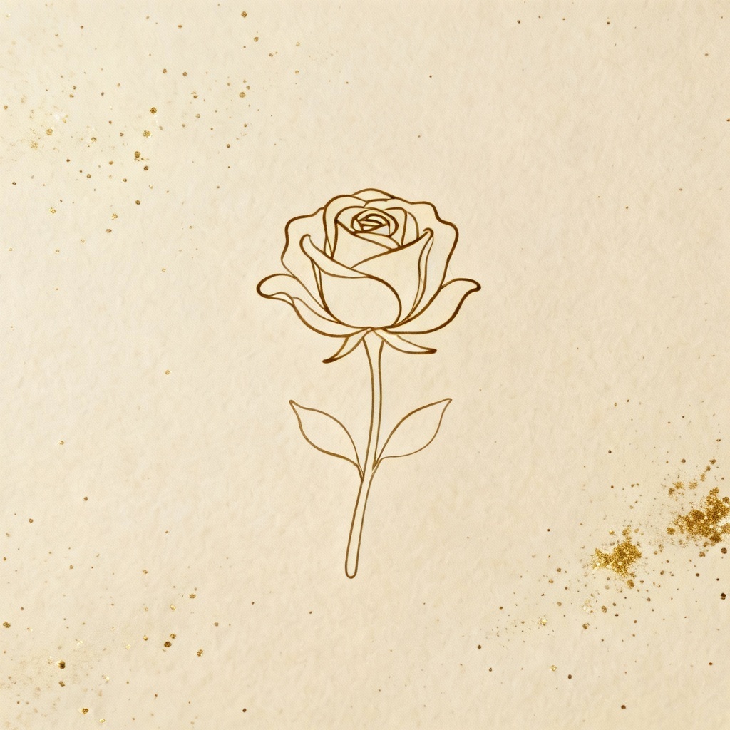 Minimal delicate single-line rose drawing on cream paper