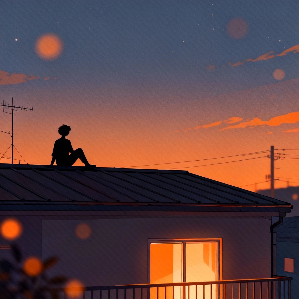 AI lofi anime rooftop night scene