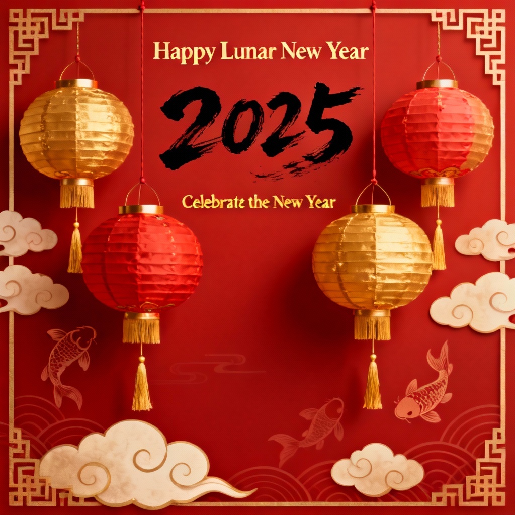AI Lunar New Year poster with red lanterns