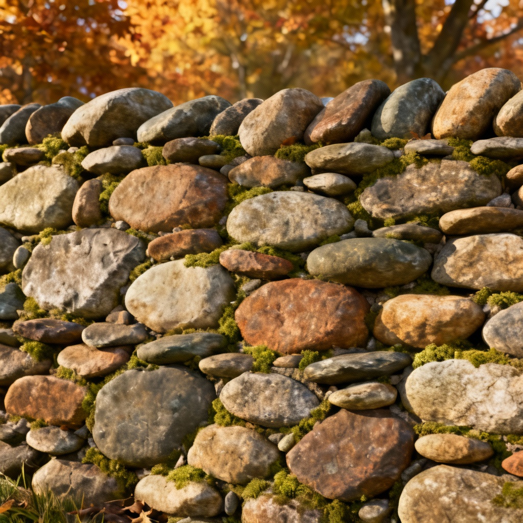AI dry stack fieldstone garden wall seamless texture