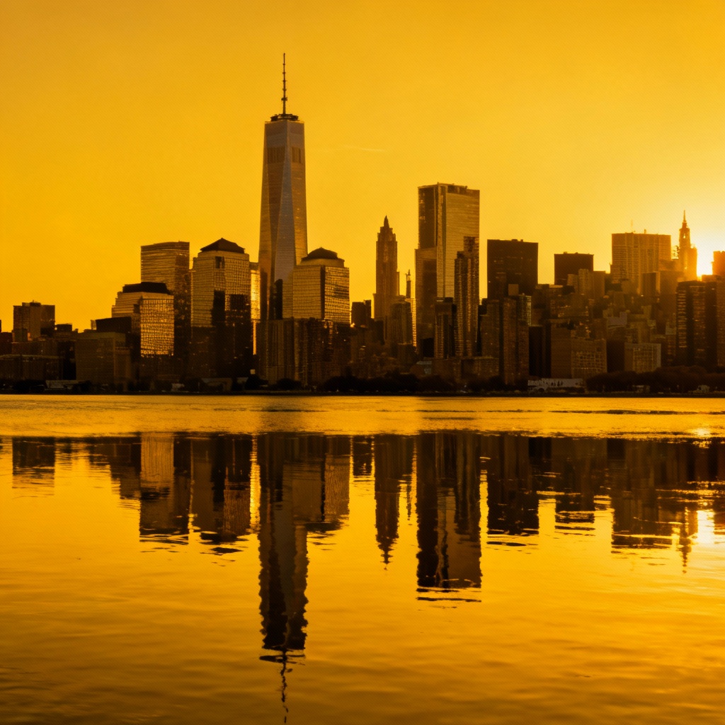 AI image color inverter example showing a city skyline in negative colors