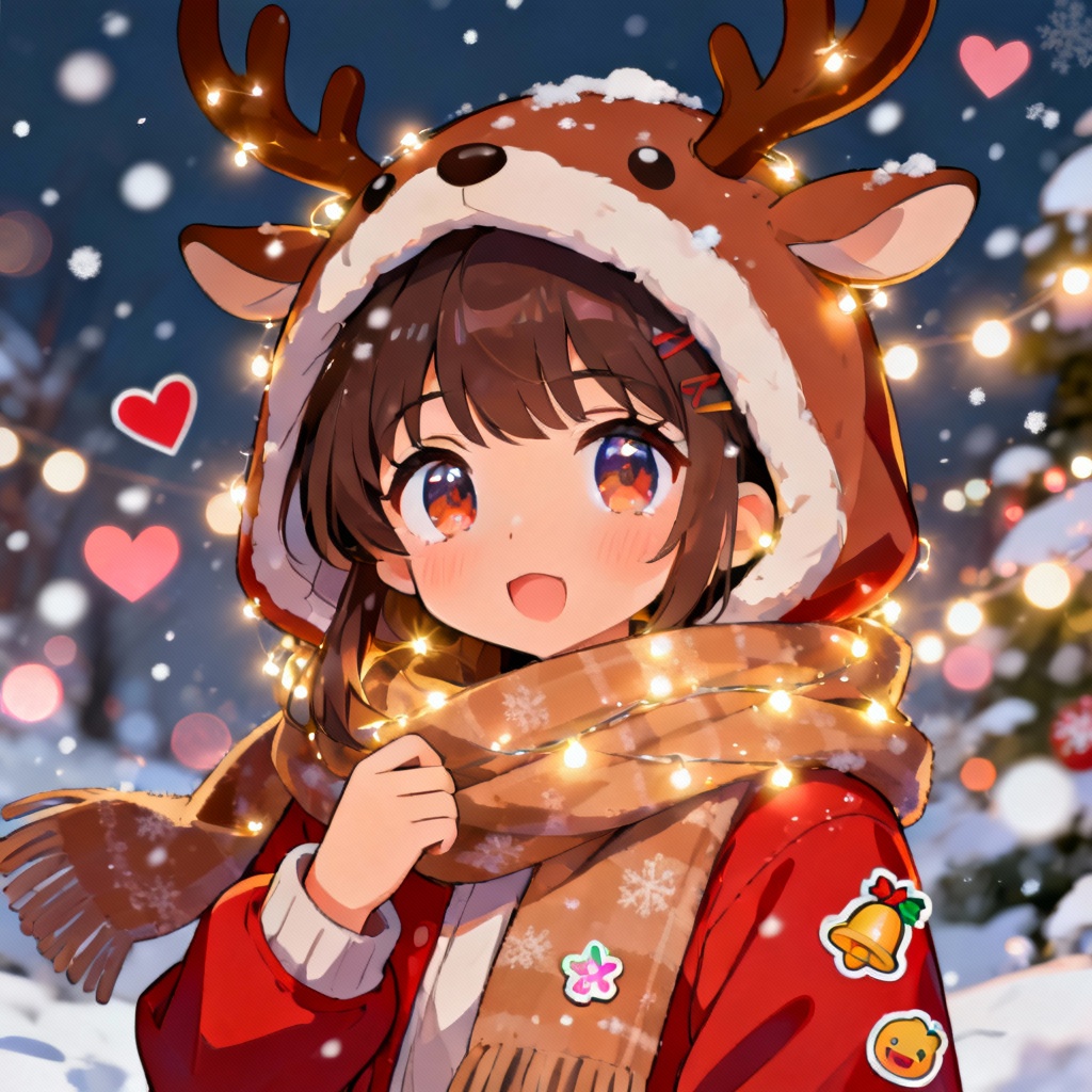 Cute anime reindeer girl in Christmas outfit