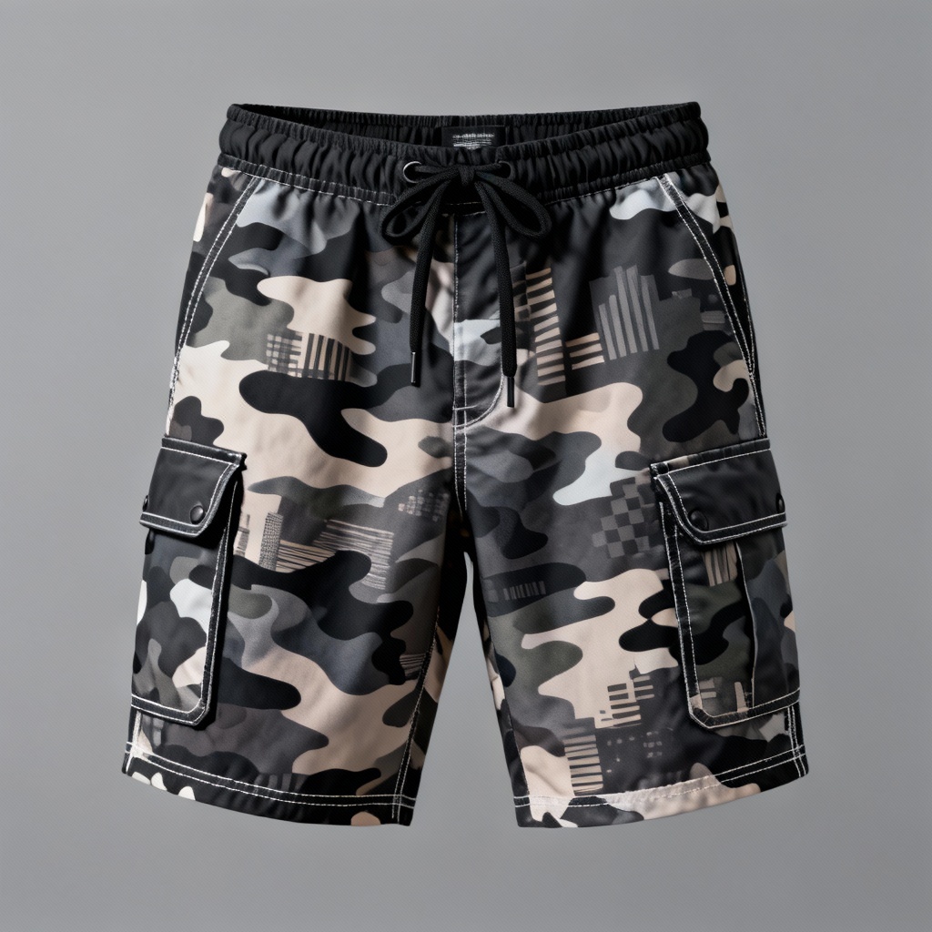 AI camouflage surf trunks with cargo pocket