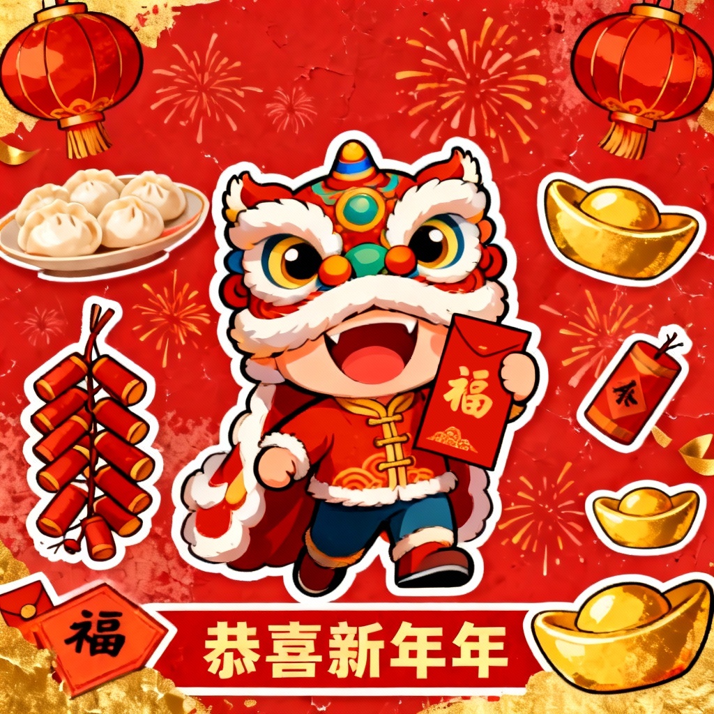 AI Chinese New Year meme collage with festive icons