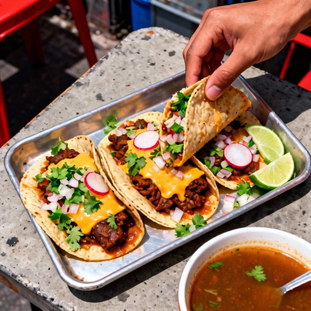 AI street tacos on metal tray with lime