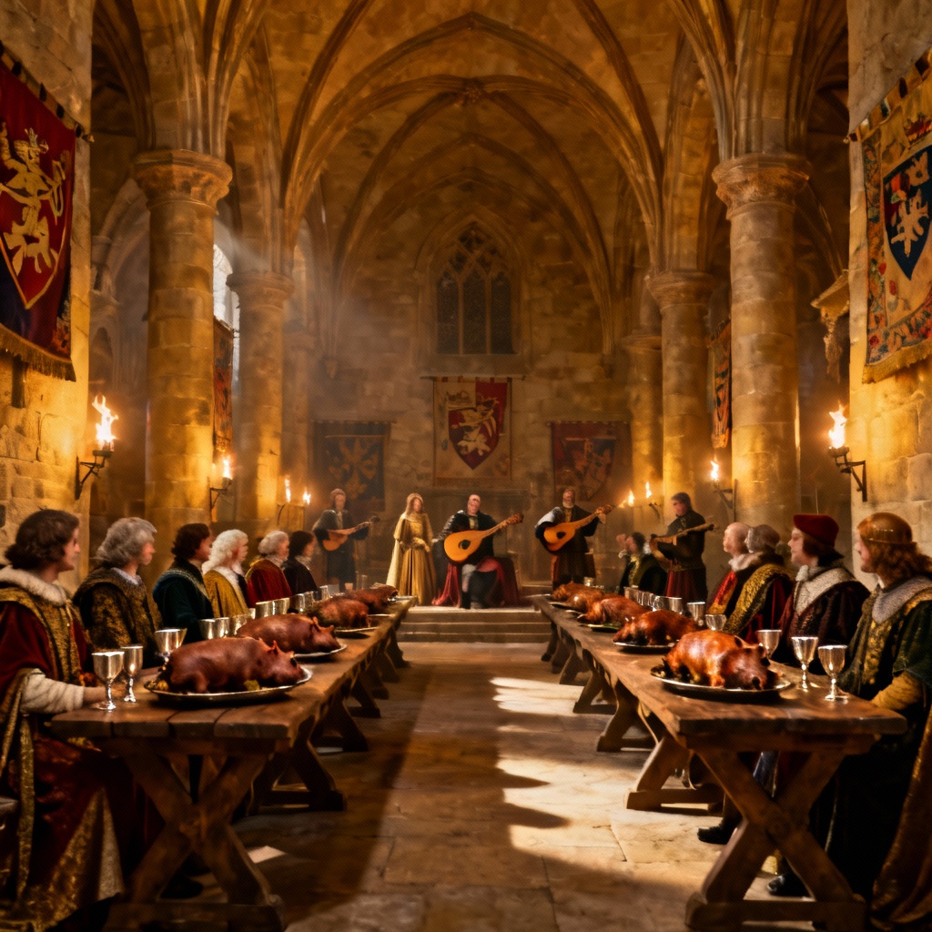 AI royal medieval banquet in great hall
