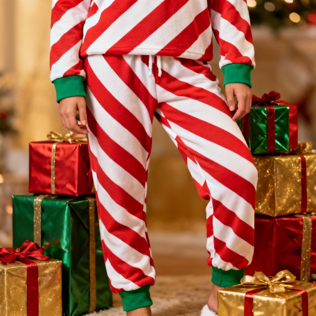 AI candy cane stripe Christmas pajamas with green cuffs