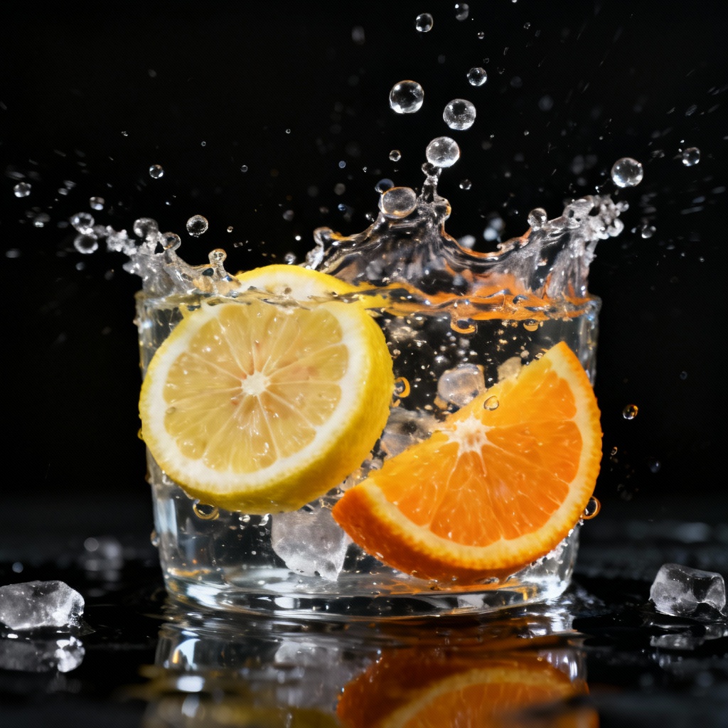 AI citrus splash photo with dramatic lighting