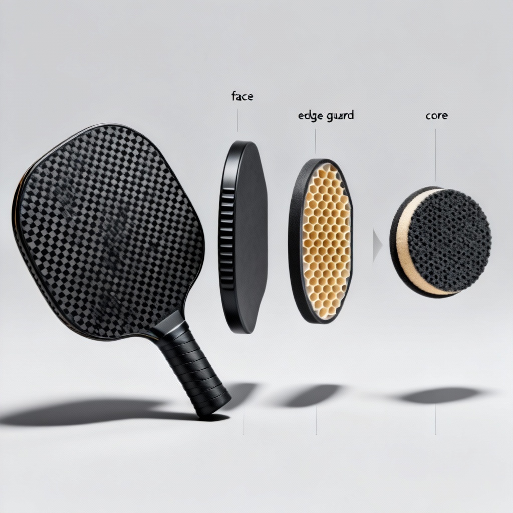 AI matte black pickleball paddle exploded view