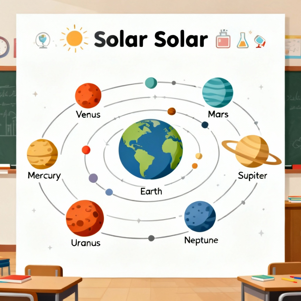 AI educational solar system classroom illustration