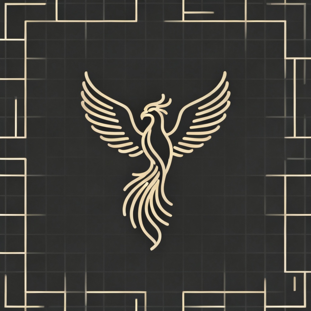 Minimal Line Art Phoenix Grid Pattern