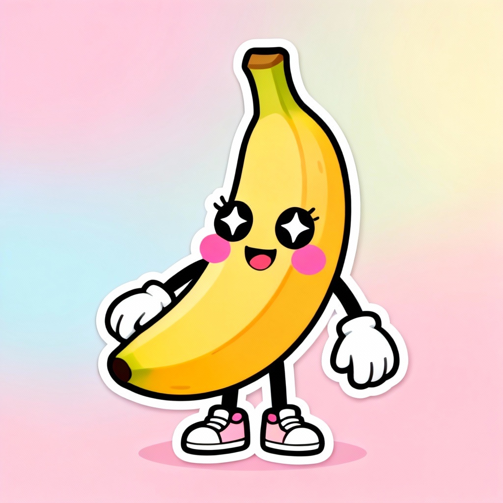 Cute kawaii banana character waving