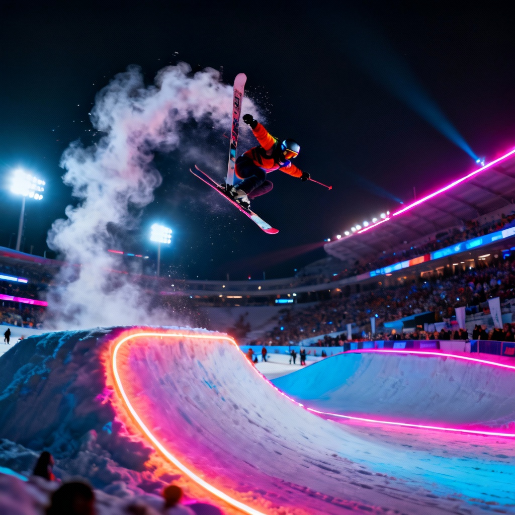 AI Freestyle Ski Big Air Night Shot
