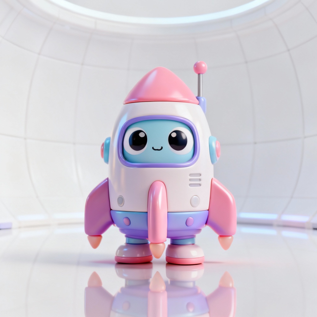 AI cartoon toy character rocket robot in pastel vinyl style