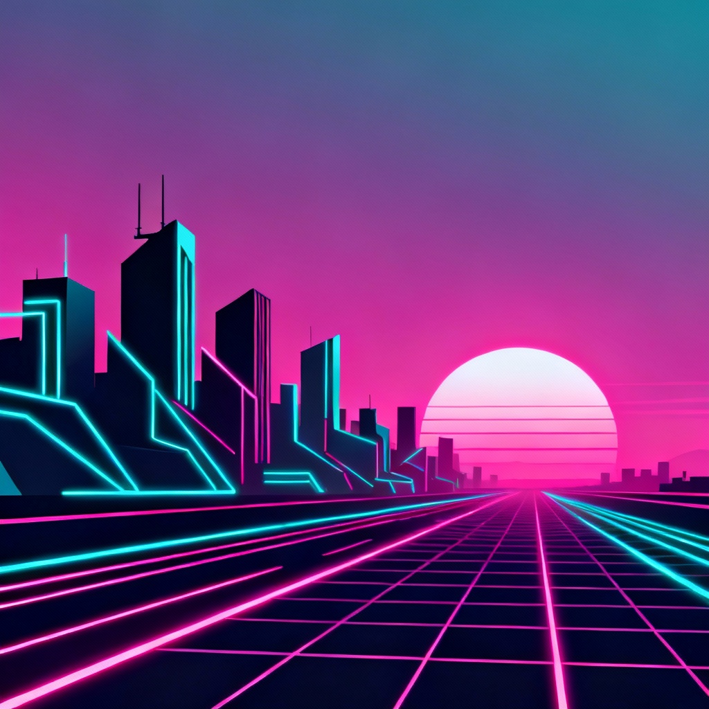 AI synthwave neon city poster graphic