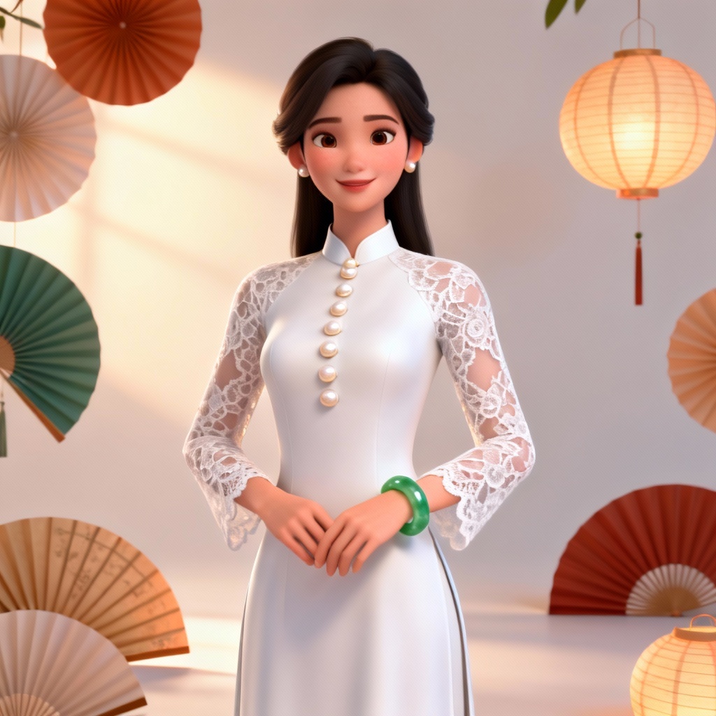 AI virtual try-on elegant white lace ao dai