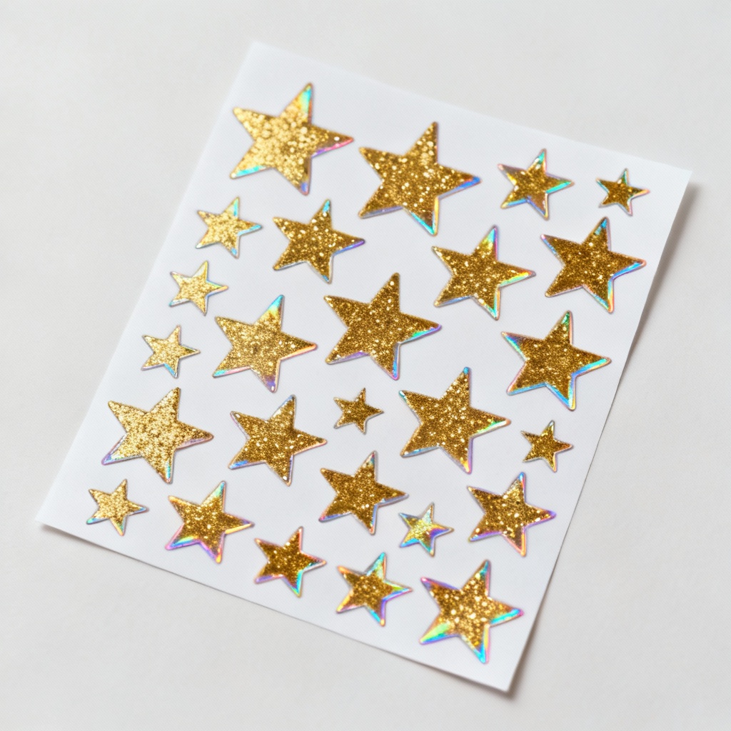 Gold glitter star sticker sheet with foil edges