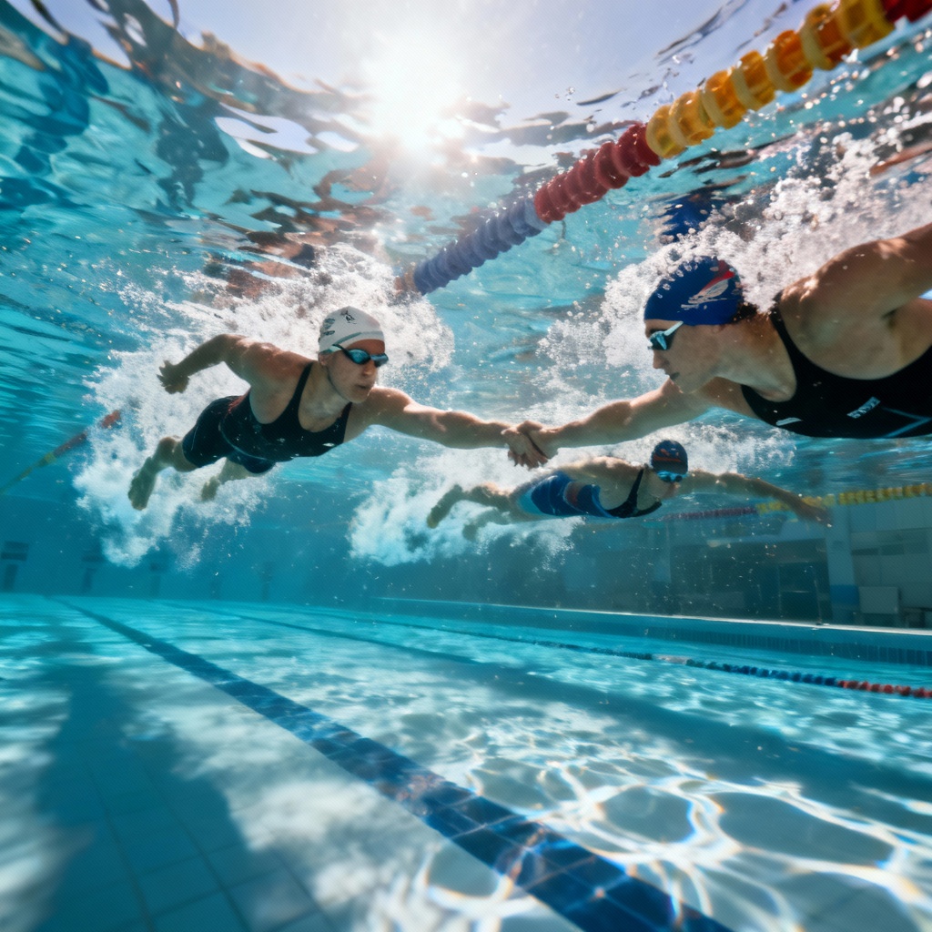 AI underwater swimming relay moment