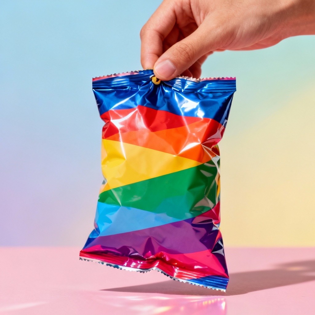 AI snack pouch pinch grip product-in-hand image