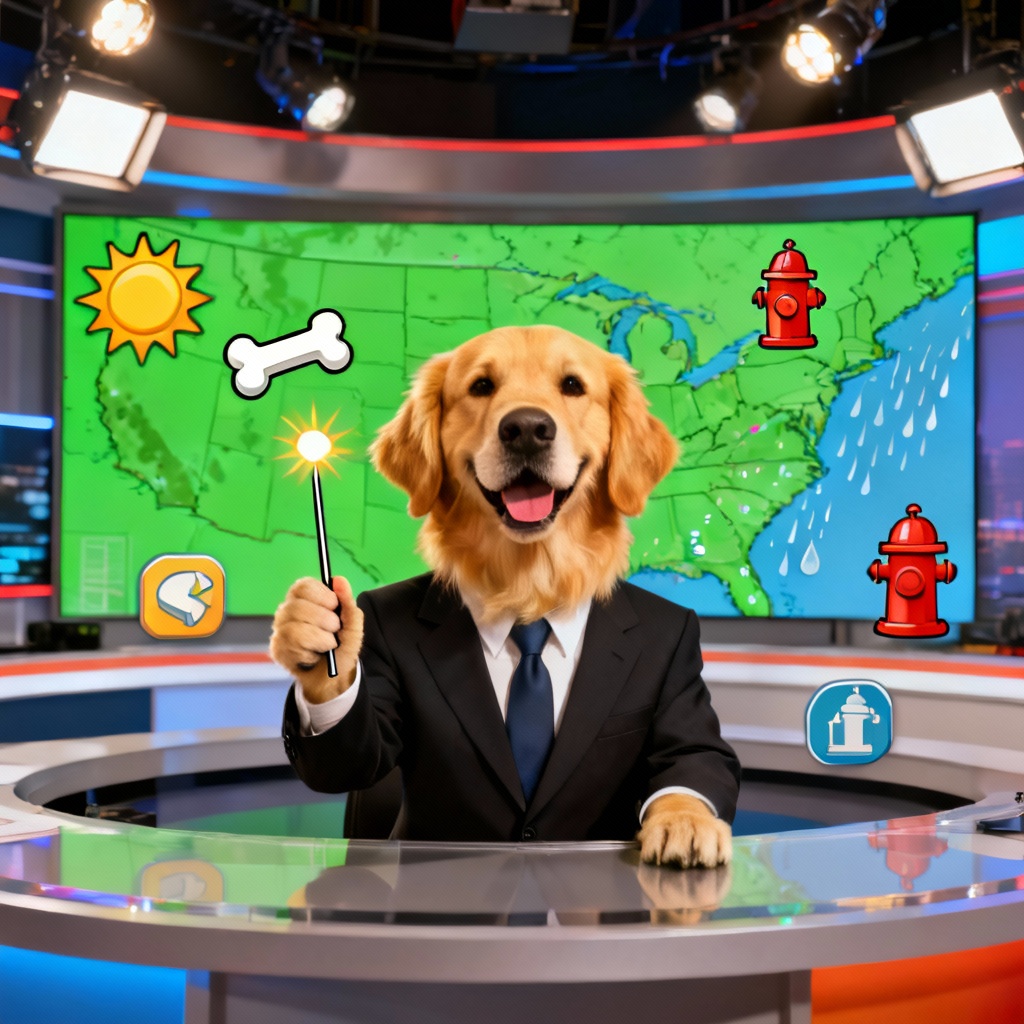 AI funny dog news weather report image