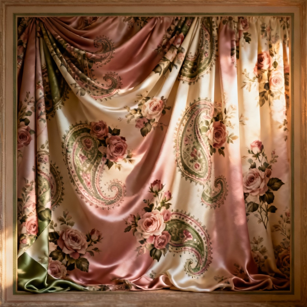 AI Vintage Paisley Floral Silk Scarf