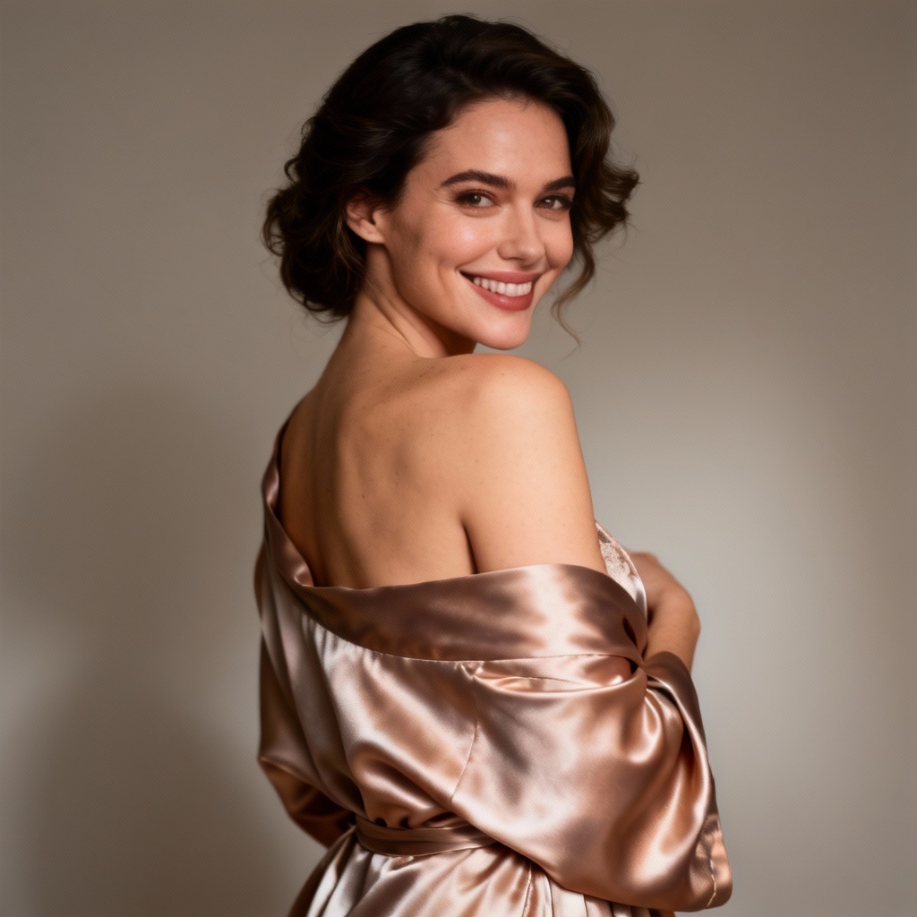 AI sexy glamour portrait in satin robe with soft lighting