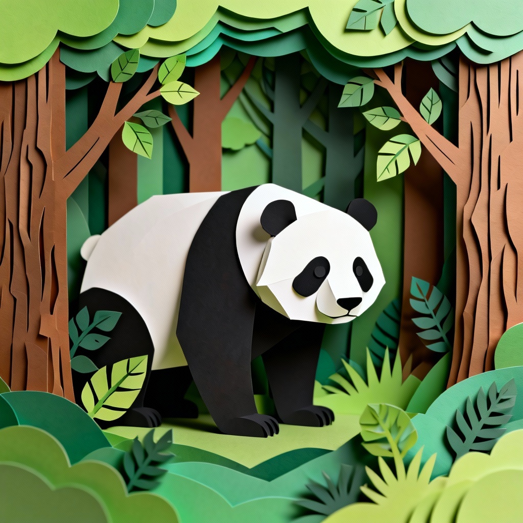 AI paper cut panda illustration