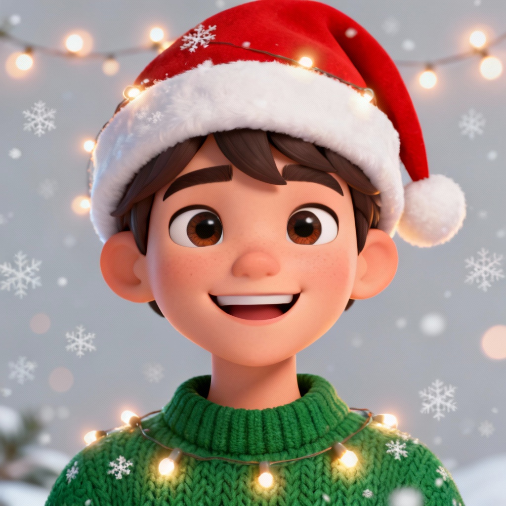 AI Christmas avatar portrait with Santa hat and cozy lights