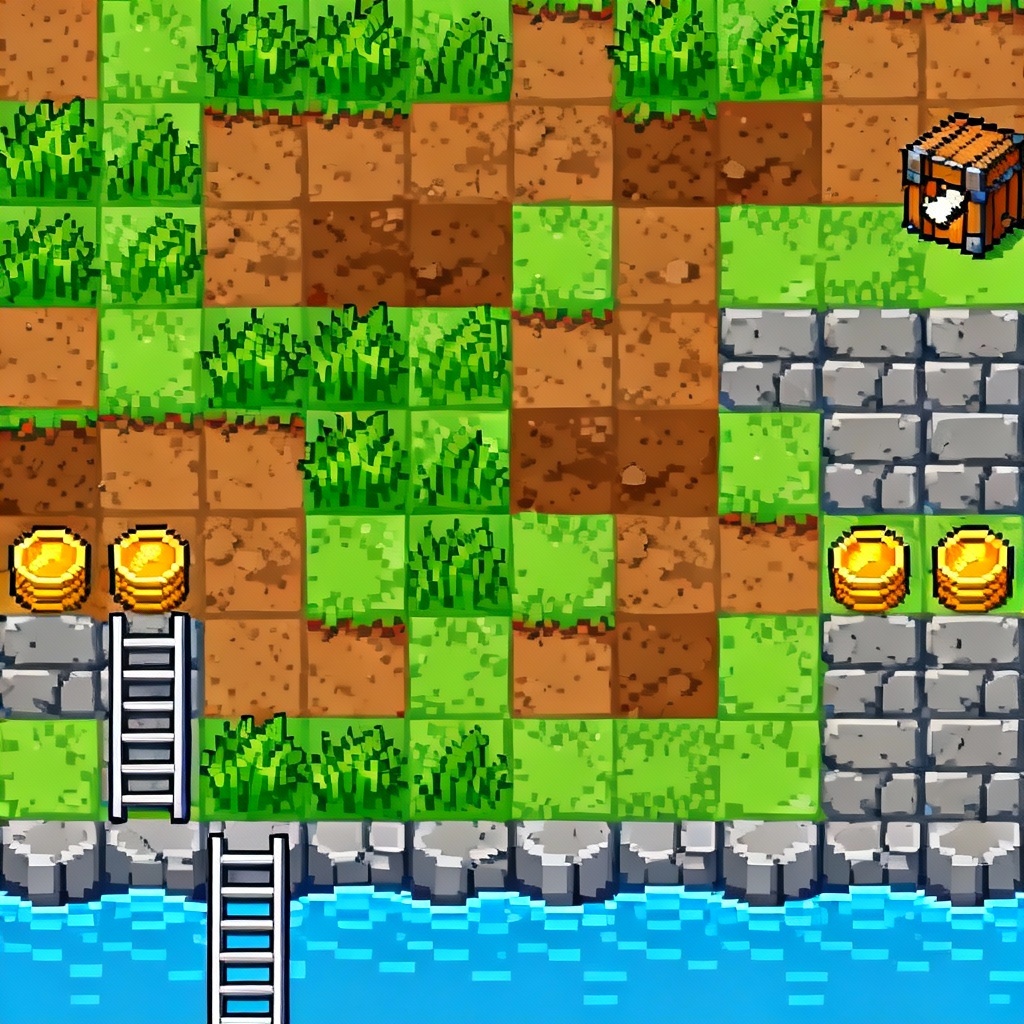 AI pixel fantasy platformer tileset and props